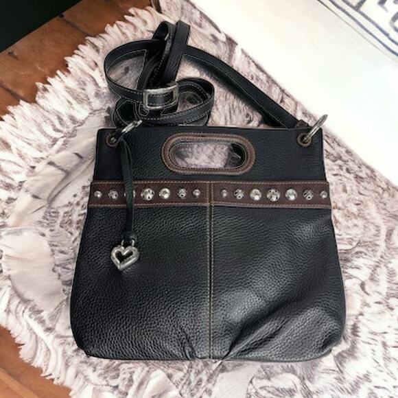 Brighton Studded Pebbled Genuine Leather Slim Crossbody Clutch Handbag Retired - Picture 1 of 16